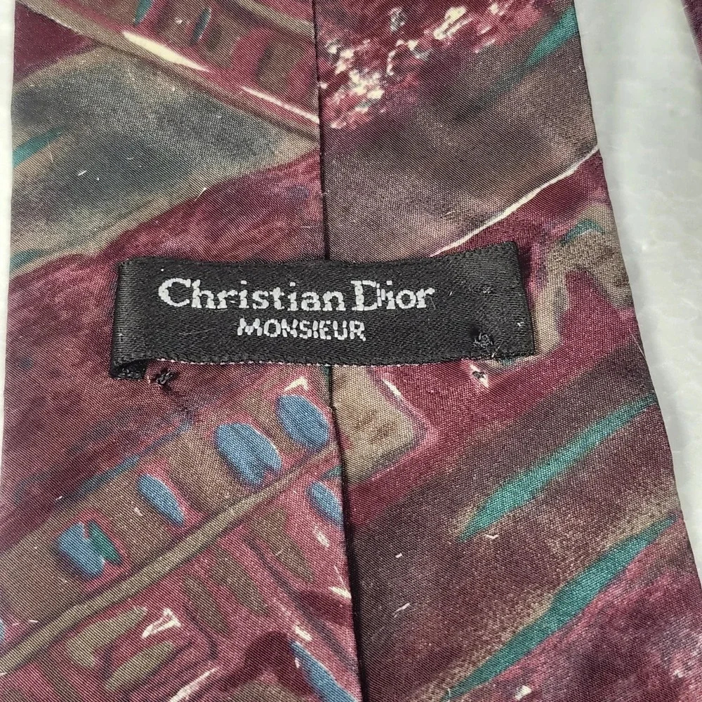 Vintage Christian Dior Monsieur Silk Tie Purple Abstract 80s 90s Designer Neck